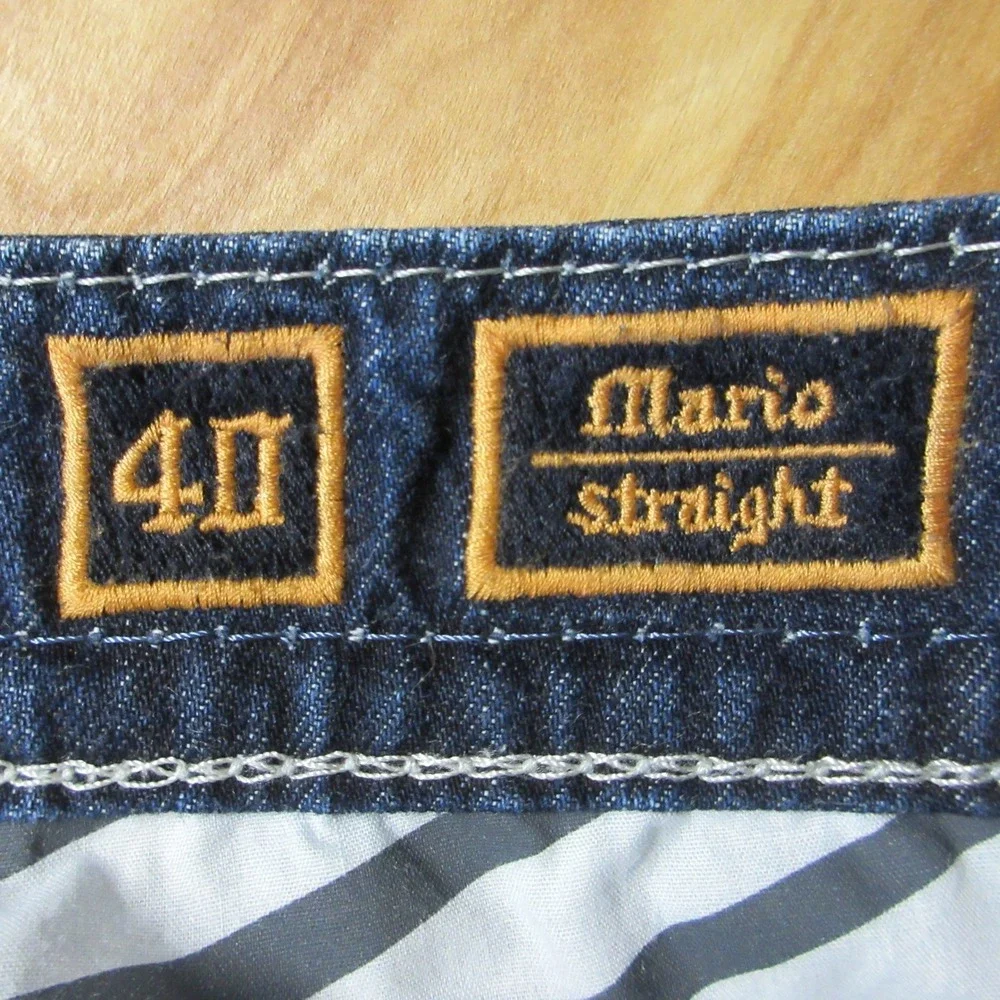 ROCK REVIVAL Mario Straight Leg Jeans 40 (42) X 33 Dark‎ Wash Denim Fleur-de-lis